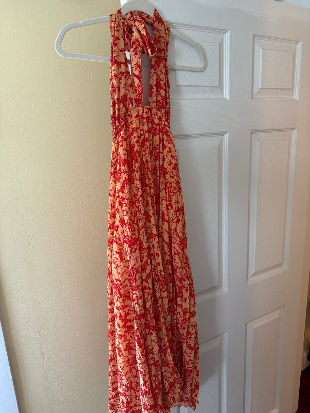 Hello Molly Red Floral Backless Halter Maxi Dress